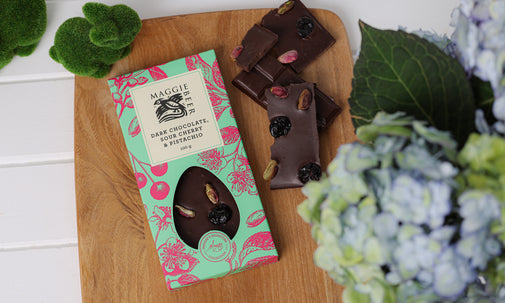 Dark Chocolate, Sour Cherry & Pistachio Easter Block